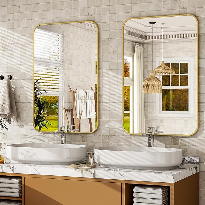 Easly 20 x 28 Inch Bathroom Mirror, Rounded Rectangular Vanity Mirror