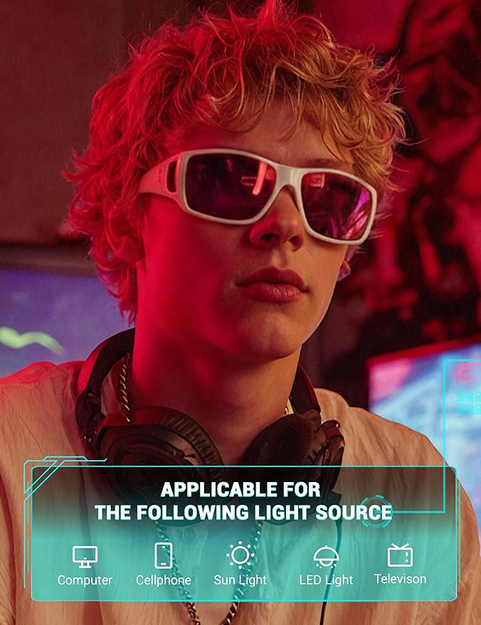 TIJN Sonia Sleep Glasses for Blue & Green Light Blocking,Red Lens with Dual AR Coating,Wraparound Frame for Gaming Screen