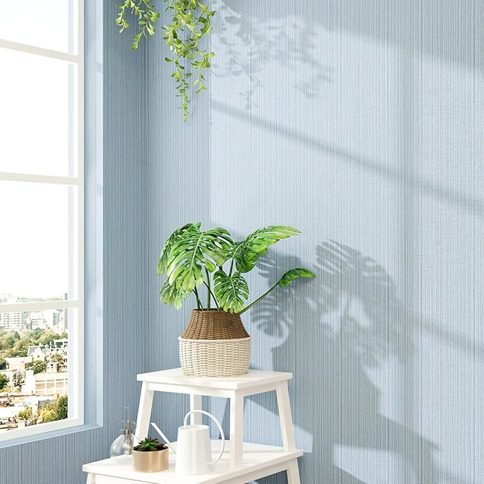 FUKU MON Light Blue Grasscloth Wallpaper Peel and Stick 24" x 394" Thickened