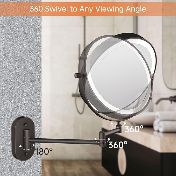 5000mAh Rechargeable Wall Mounted Lighted Makeup Vanity Mirror Double Sided 1X