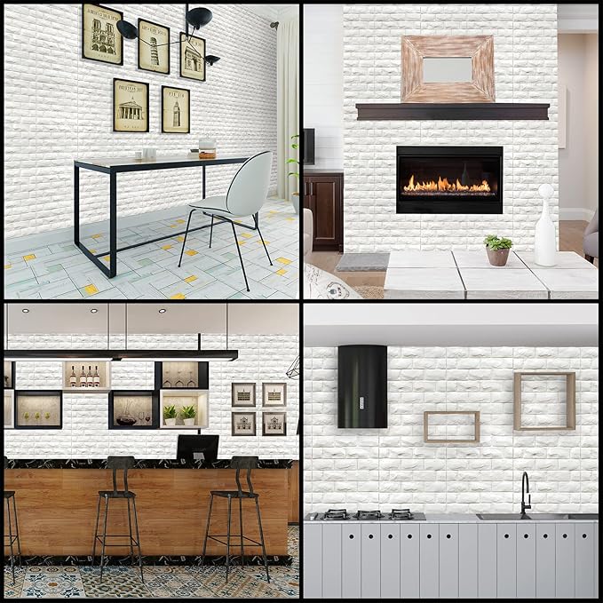 YU LI 3DH 3D Wall Panels Peel and Stick 20PCS White Foam Brick Wallpaper