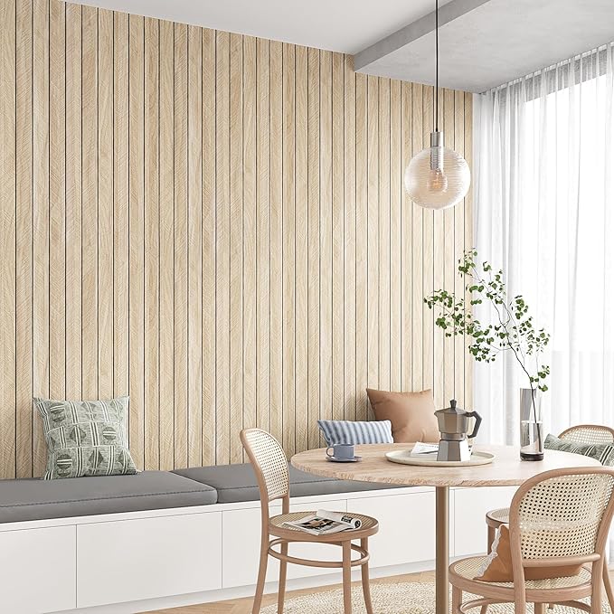 VEELIKE Large Roll Wood Wall Panels 30''x118'' White Oak Wood Slat Peel and