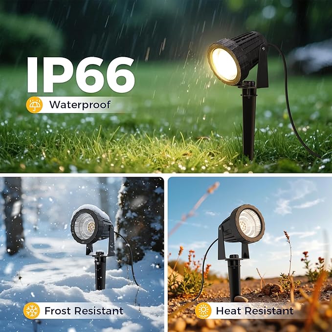 L LOHAS LED 12W Dusk to Dawn Outdoor Lighting, Auto On/Off 3000K Landscape Outdoor Spotlight, IP66 Waterproof Plug in Spot Lights for Yard, Garden, House, Pathway, Plant(2 Pack)