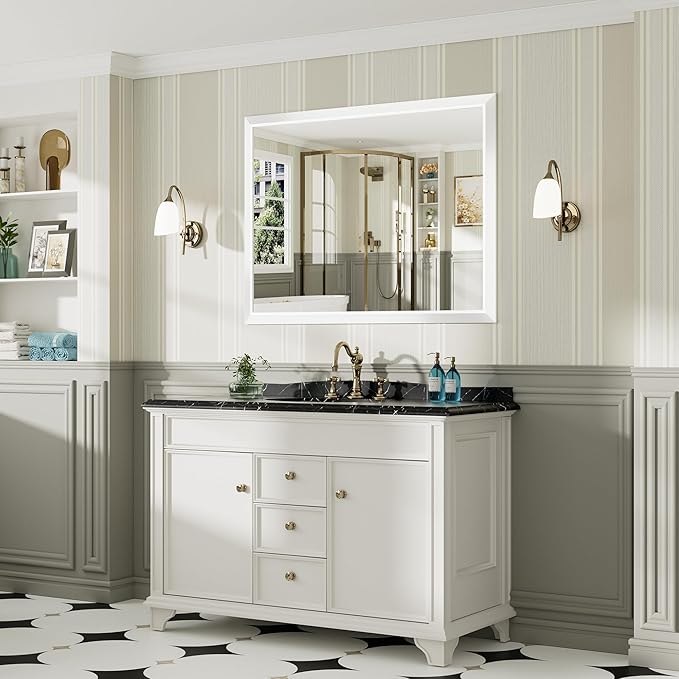 48x36 Inch White Bathroom Mirror