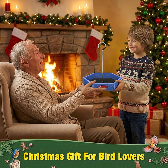 Kingsyard Large Hanging Platform Bird Feeder Weatherproof Durable, Recycled Plastic Tray with Metal Mesh, Easy Clean Outdoor Feeder for Cardinals Bluebirds Wild Birds, Blue