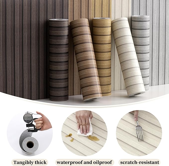 Peel and Stick PVC Slat Wall Panels, Wood Grain Self-Adhesive Soundproof