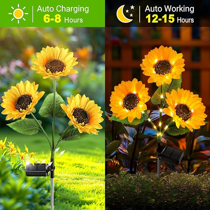 KOOPER Solar Lights Outdoor Garden Decor - Upgraded 3 Pack with 9 Sunflower Lights, Waterproof Solar Outdoor Lights Auto ON/Off Solar Decorative Lights for Garden, Patio, Backyard