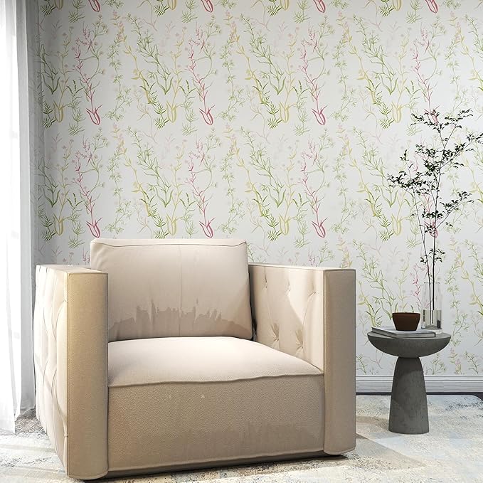 Timeet Floral Wallpaper Peel and Stick Botanical Wildflower Self Adhesive Wall
