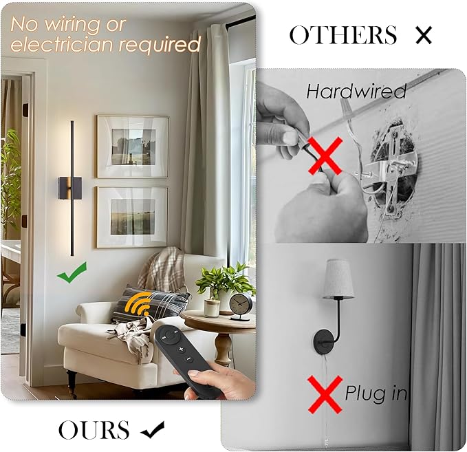 KARTOOSH 28.3 Inch Battery Operated Wall Sconces 3000K Warm White LED Wall