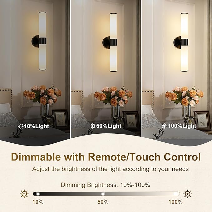 Morauroral Black Battery Operated Wall Sconces Set of 2, Rechargeable Wall