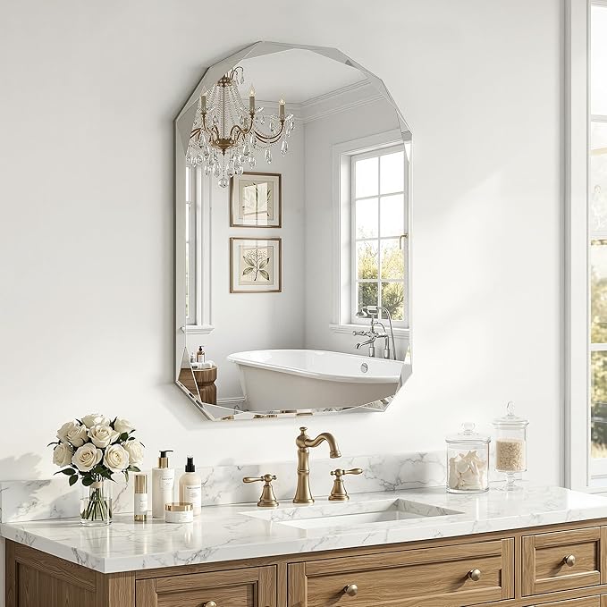Suidia Bathroom Mirror, Frameless Bathroom Mirror