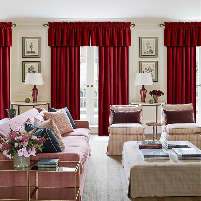 NICETOWN Red Velvet Valance Curtains