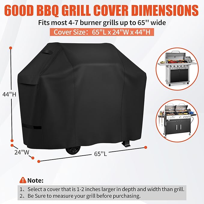 iCOVER Grill Cover 65 inch, BBQ Grill Cover for Outdoor Grill, 600D Heavy Duty Waterproof BBQ Cover, Anti-UV and Rip-Proof Barbecue Cover, Gas Grill Cover for Weber, Char-Broil, Nexgrill, etc