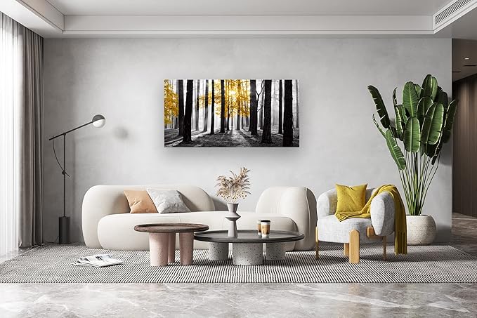Cao Gen Decor Art S06350 Wall Art Canvas Painting Yellow Tree in Black and