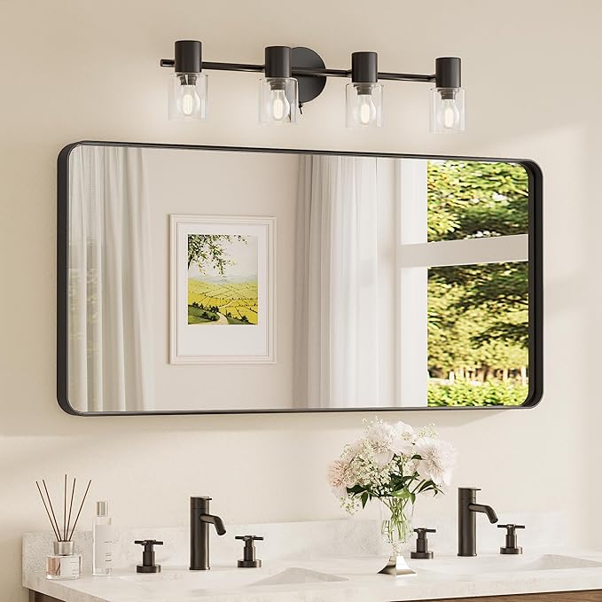 TETOTE 48 x 24 Inch Black Frame Mirror, Bathroom Vanity Mirror