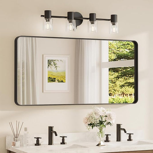 TETOTE 48 x 24 Inch Black Frame Mirror, Bathroom Vanity Mirror