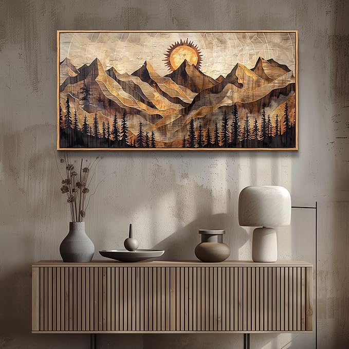 QIYILEXWART Canvas Wall Art For Living Room Wall Decor For Bedroom Office Wall Decoration Mountain Sun Landscape Painting Farmhouse Pictures Artwork Room Aesthetic Home Decor 20x40 In