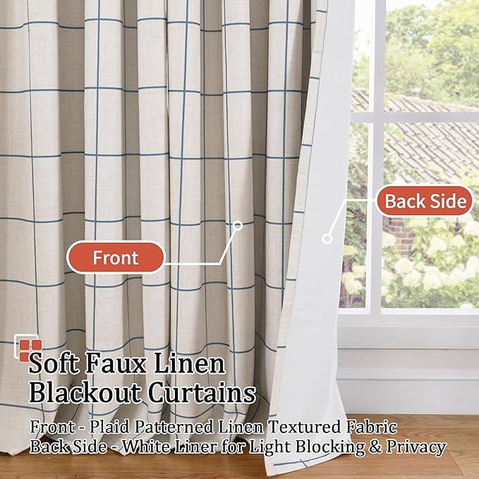 Lajode Navy Blue Linen Blackout Curtains
