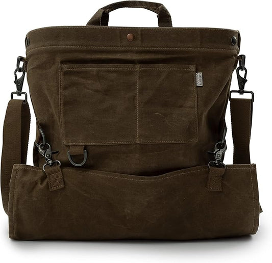 Barebones Harvesting and Gathering Bag - Foraging, Harvest and Fruit Picking Bag with Convertible Straps - Water-Resistant Waxed Canvas Gardening Tool Bag (Dark Khaki)