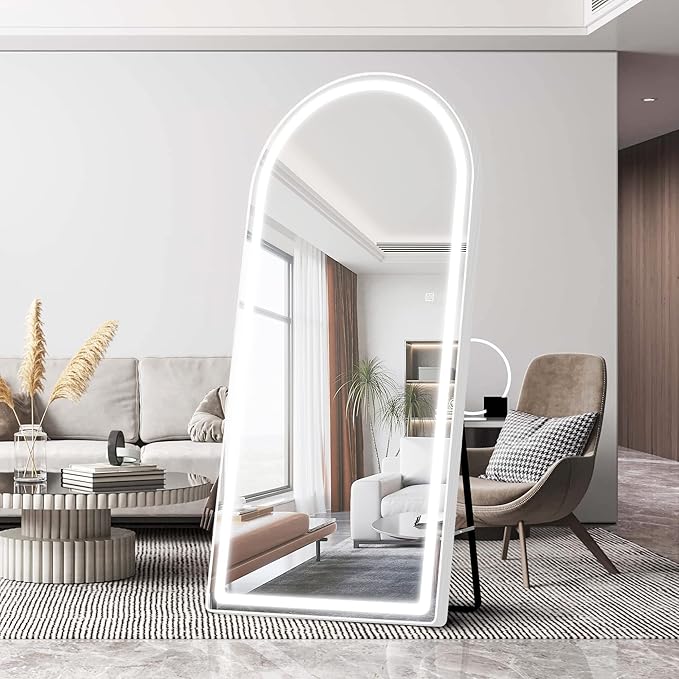 FENNIO Full Length Mirror with Lights, Free Standing Lighted Floor Mirror