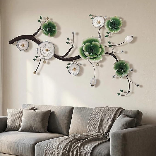 Large 3D Abstract Art Metal Flower Wall Art Main Colors Are White And Blue