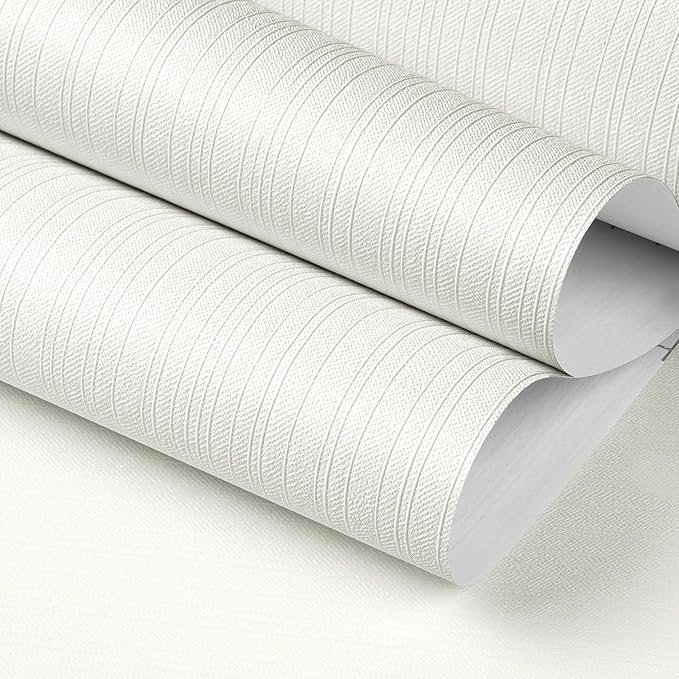 FunStick 16"x240" Modern Cream White Textured Wallpaper Peel and Stick