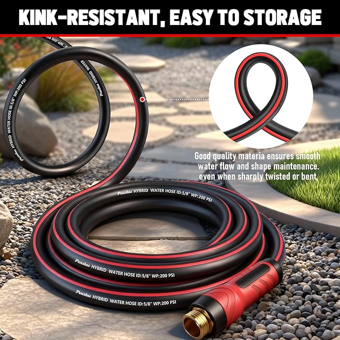 Garden Hose 50 ft x 5/8", NON-EXPANDABLE Heavy Duty Premium Flexible Water Hose, No Kink, Leakproof, Lightweight Hybrid Hose with Male to Female Fittings for Household&Backyard