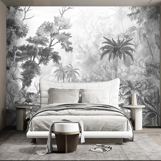 Grey Tropical Rainforest Plant wallpeper Living Room Bedroom Jungle Botanical