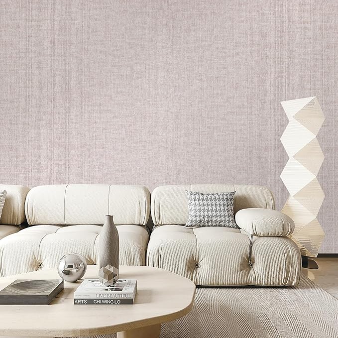 Beige Grasscloth Peel and Stick Wallpaper, Modern Textured Wallpaper 15.75inch