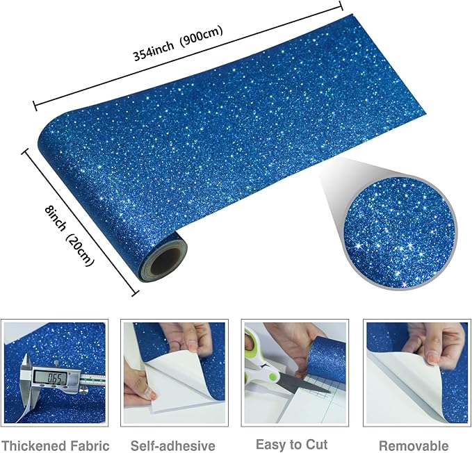 CRE8TIVE Blue Glitter Wallpaper Border Peel and Stick Wall Border Decorative
