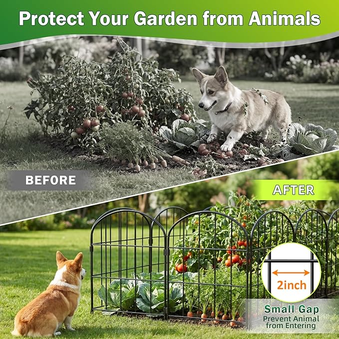 25 Pack Decorative Garden Fence Panels – 27.08ft (L) x 24"(H) Garden Fencing Dog Fence No-Dig Animal Barrier Fence Rustproof Metal Arched Garden Edging for Yard Patio Outdoor Decor Flower Bed