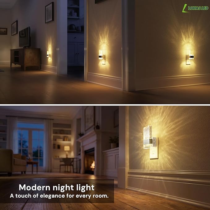 L LOHAS LED Night Light, Dimmable Night Lights Plug into Wall, 2 Pack Acrylic