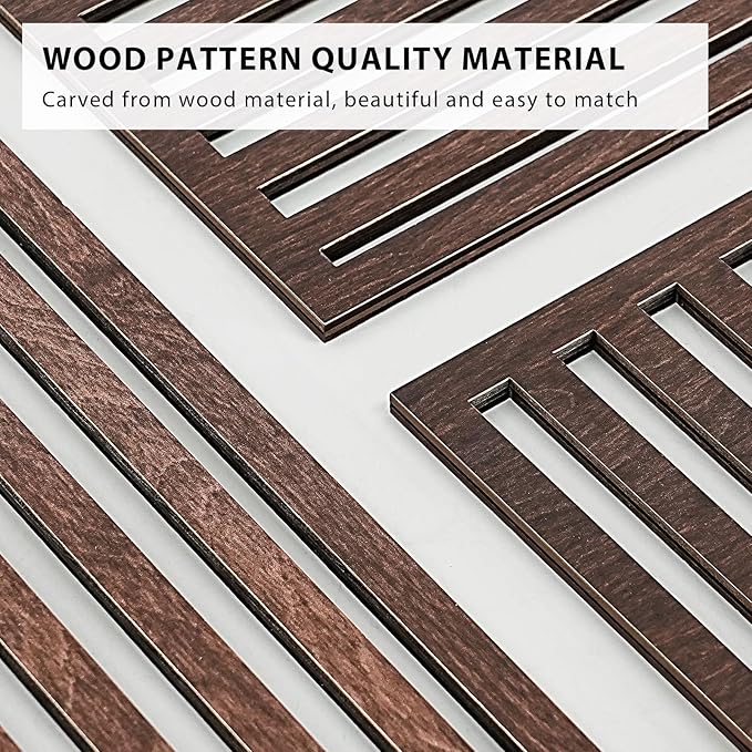 VIYYIEA Boho Solid Wood Carved Wall Art Set of 3, Geometric Minimalist Wooden