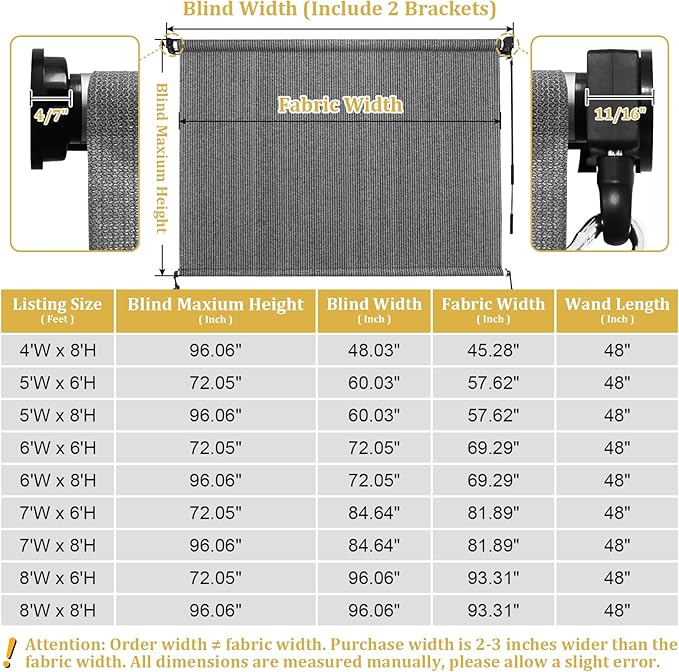 Shade&Beyond Outdoor Roller Shades 4' W x 8' H Cordless Patio Roll Up Blinds