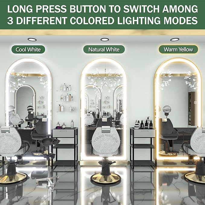 FENNIO Full Length Mirror with Lights, Free Standing Lighted Floor Mirror