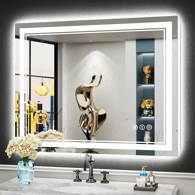 40x32 LED Bathroom Mirror with Lights, Backlit and Front Lit Anti-Fog Lighted