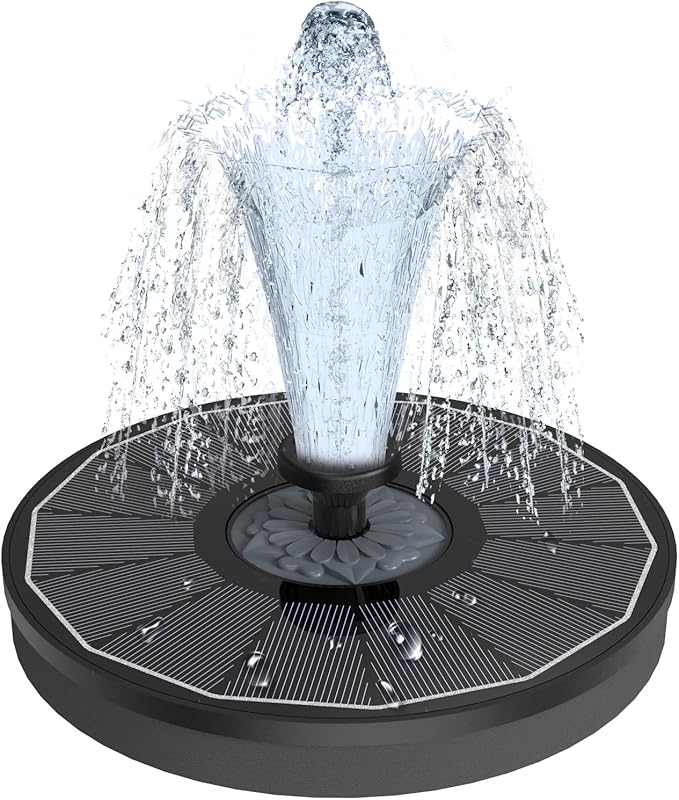 Solar Fountain Upgraded High Efficiency Glass Solar Panel, Solar Bird Bath Fountains with Flower No Battery,Solar Water Pump Fountain for Bird Bath Garden Small Ponds Outdoor DÃ©cor(Black)