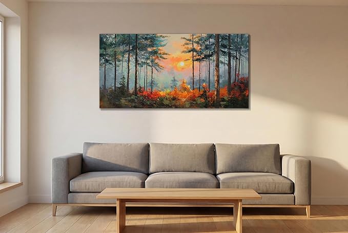 Ardemy Sunset Pines Wall Art Hand-Painted Texture Forest Canvas Painting