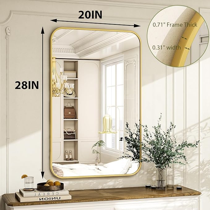 Easly 20 x 28 Inch Bathroom Mirror, Rounded Rectangular Vanity Mirror