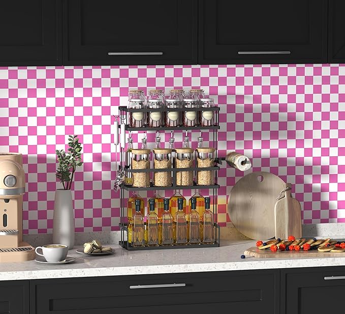 Modern Peel and Stick Wallpaper Pink and White Mosaic Checkered Contact Paper