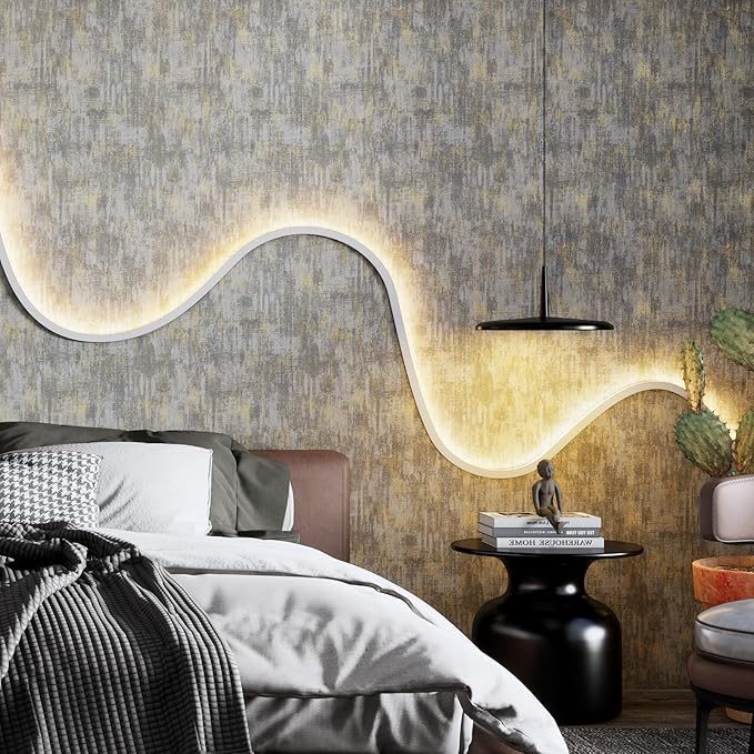 JiffDiff Vintage Metallic Peel and Stick Wallpaper Industrial Metallic Concrete
