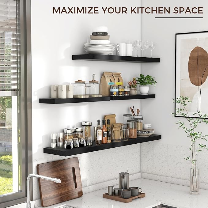 Venusmiles Floating Shelves for Wall 24 inch Long, Engineered Wood Wall Shelves