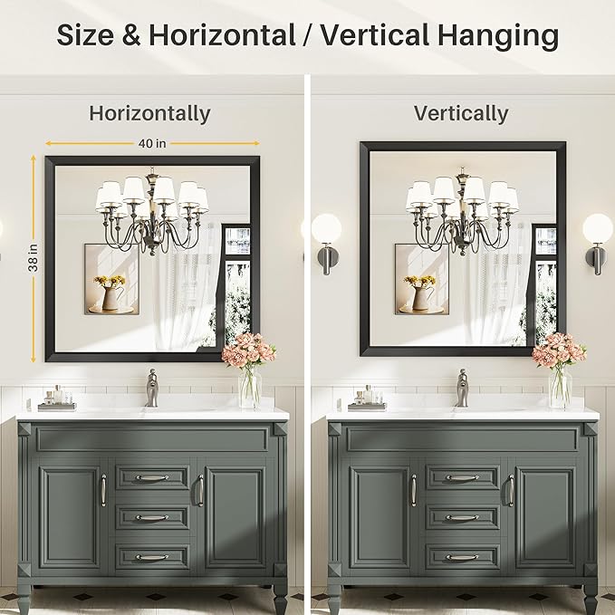 Briivue 40x38 Inch Black Bathroom Mirror