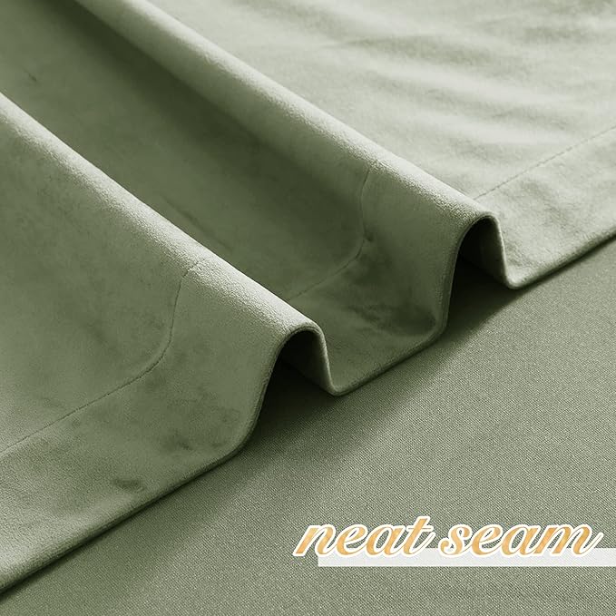NICETOWN Sage Green Velvet Curtains 54 inches Long 2 Panels