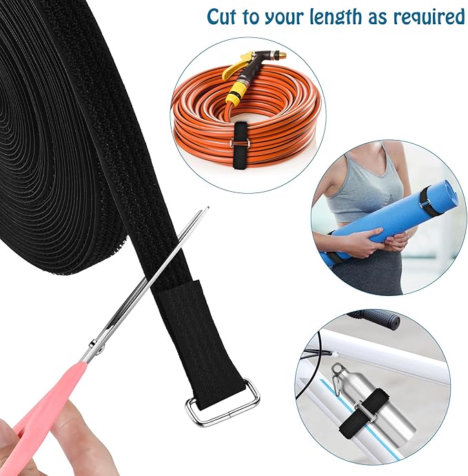1"x19.7ft Hook and Loop Straps with 30 Buckles Adjustable Cut-to-Length Cable Ties - Reusable Nylon Fastening Tape Cable Straps for Storage or Organization (1in x 19.7ft)