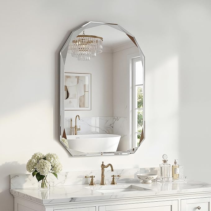 Suidia Bathroom Mirror, Frameless Bathroom Mirror