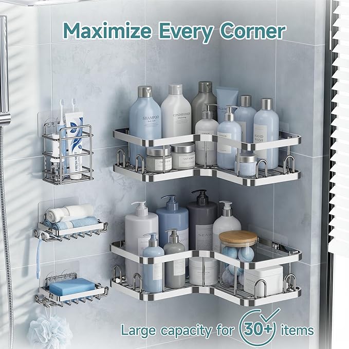 Veken Corner Shower Caddy 5-Pack, Advanced Rustproof Design, No Drilling