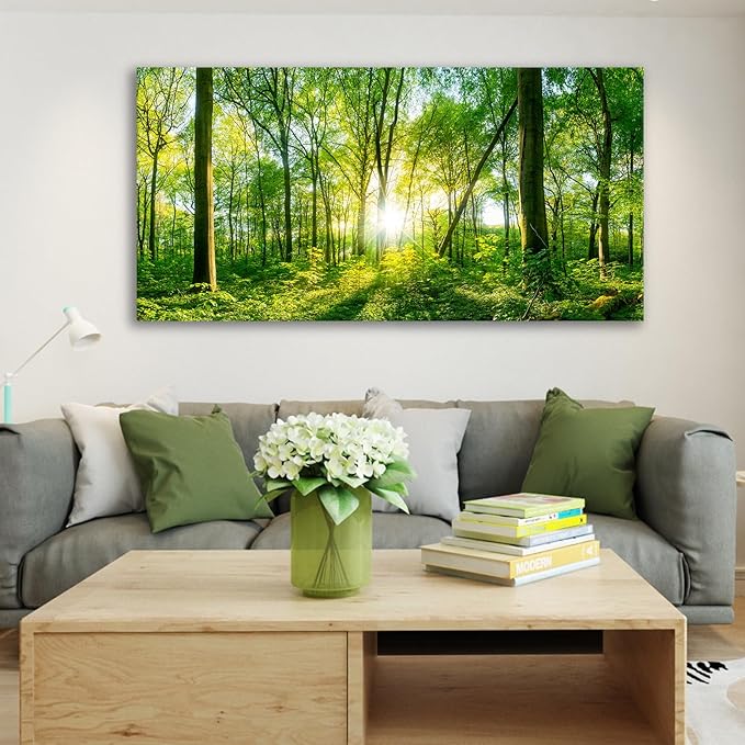 JLXART Nature Wall Art Green Forest Canvas Pictures Scenery Wall Art Landscape Art Prints Beautiful Artwork for Living Room Bedroom Kitchen Home Office Decorations 20x40inch