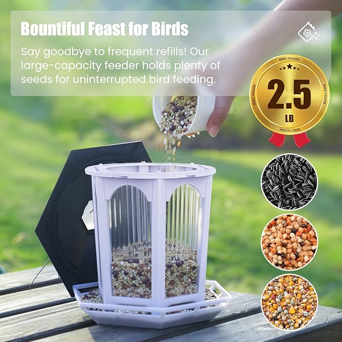 MrCrafts Nature Hanging Bird Feeder for Outdoors, Wild Bird Feeders for Outside, Fits for Cardinals, Unique Bird Watching Gift, Standard White, Large Size(1Pcs)