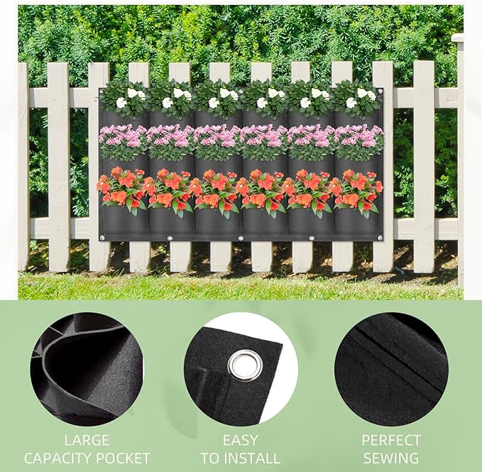 LITLANDSTAR 18 Pockets Hanging Grow Bags, 2 Pack Horizontal Wall Planter Plant